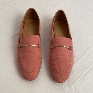 LOFT salmon suede look modern loafers with gold bar 8.5